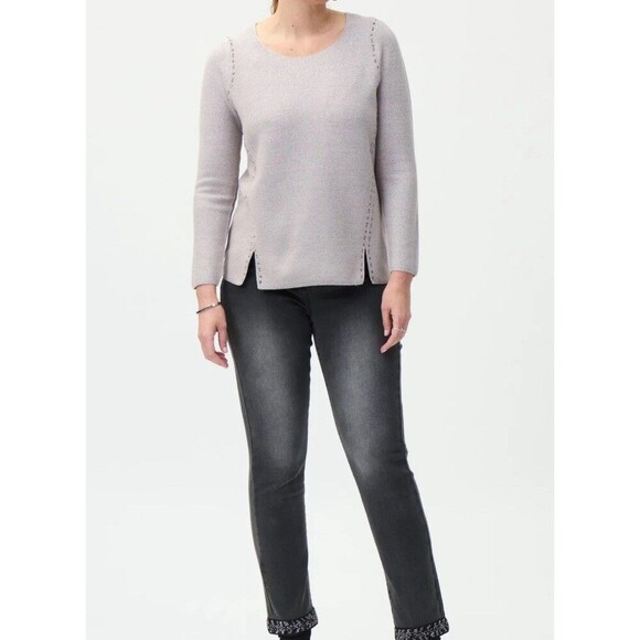 Joseph Ribkoff Knit Crewneck Top Sz Small Stone/Silver Metallic Stud Rhinestone - Picture 1 of 10
